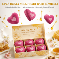 Bombe de bain personnalisée en forme de cœur à l'extrait de vanille et de miel, 80g, à base de plantes, faite à la main, rose, hydratante, chaude, aromatique, cadeau, étiquette OEM