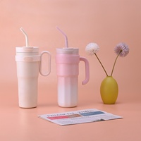 Vaso Térmico de Acero Inoxidable de Doble Pared con Asa y Tapa con Popote, Gran Capacidad, Taza de Viaje, Fabricante de Marca Privada