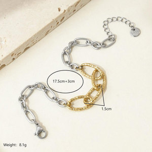 Pulseras y Brazaletes de Moda al por Mayor de Acero Inoxidable 316L, Pulsera de Dos Tonos Chapada en Oro de 14k y 18k para Mujer - Product Image 6