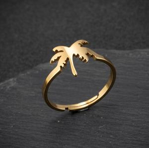 Nouvelle Arrivée Bague Ajustable en Acier Inoxydable Plaqué Or 18 carats Motif Cocotier Frais, Bijou Tendance pour l'Été - Product Image 1