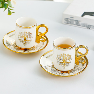 Ensemble de tasses à café Haiqi en céramique avec motif d'arbre doré, ensemble de 6 pièces pour le thé de l'après-midi, utilisation domestique - Product Image 3
