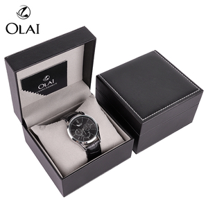 Écrin à <span class=keywords><strong>Montre</strong></span> pour Hommes Noir Uni avec Logo Personnalisé, Boîte de Rangement Fait Main en <span class=keywords><strong>Cuir</strong></span> PU - Product Image 4
