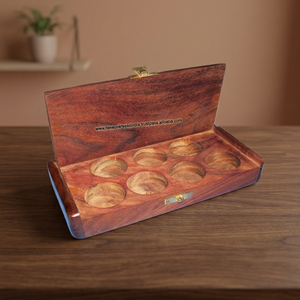 Teak Eco-Friendly Folk Art Chakra Gemstone <b>Box</b> with Seven Holes Lid Round Shape Polished for Crystal Stone Sets Home Decoration - Product Image 3