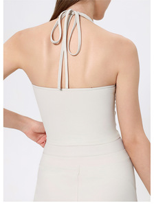 Wholesale Ladies U Neck Halter Tie <b>Back</b> Sports Tank <b>Top</b> <b>Low</b> <b>Back</b> Sleeveless Cropped Training Pilates Running Yoga Athletic <b>Top</b> - Product Image 2