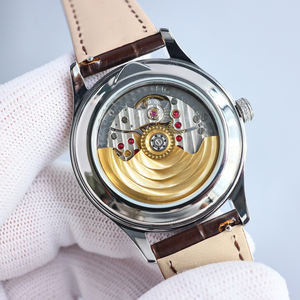 Montre à remontage automatique avec affichage de la date complète, mouvement résistant aux chocs, boîtier diamanté Stealth Wealth marron, vente flash - Product Image 5