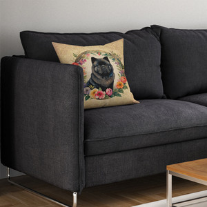 Coussin décoratif noir Chow Chow et fleurs - Product Image 4