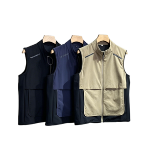Veste de sport légère à fermeture éclair pour homme, sans manches, décontractée, coupe ample, col montant, séchage rapide, bandes réfléchissantes - Product Image 1
