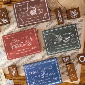 Set di sigilli con marchio postale retrò unico tenda in legno con 7 combinazione di fiori inglesi oggetti decorazione domestica perfetta o modello