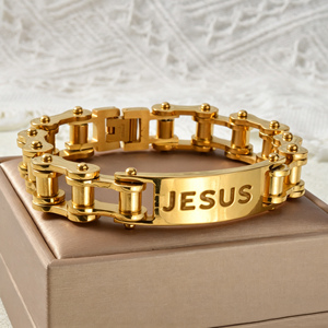 real gold plated jesus cutout rivet <b>bike</b> unisex shiny bulk wholesale <b>bracelets</b> - Product Image 5