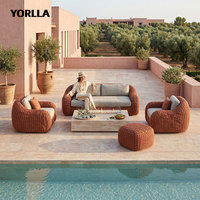 Ensemble de salon de jardin 4 pièces en aluminium avec canapé d'extérieur en corde tressée robuste et table brasero à gaz