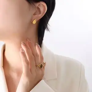 2024 new fashion oval eggshell egg-shaped earrings jewelry exquisite stainless steel gold-plated earrings