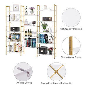 Vekin White Gold Triple <span class=keywords><strong>Wide</strong></span> 5 Tier Large libreria espositore industriale in legno scaffale Organizer - Product Image 6