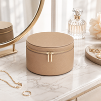Sac de rangement pour flacons d'huiles essentielles en cuir PU rond de grande capacité, trousse de toilette portable à fermeture éclair pour femmes