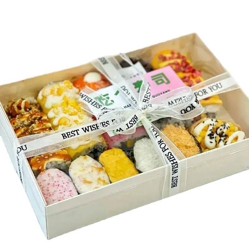 Sushi salad meals to lose weight Sandwich puffs bread cake wooden boxes bakery Take away box outside