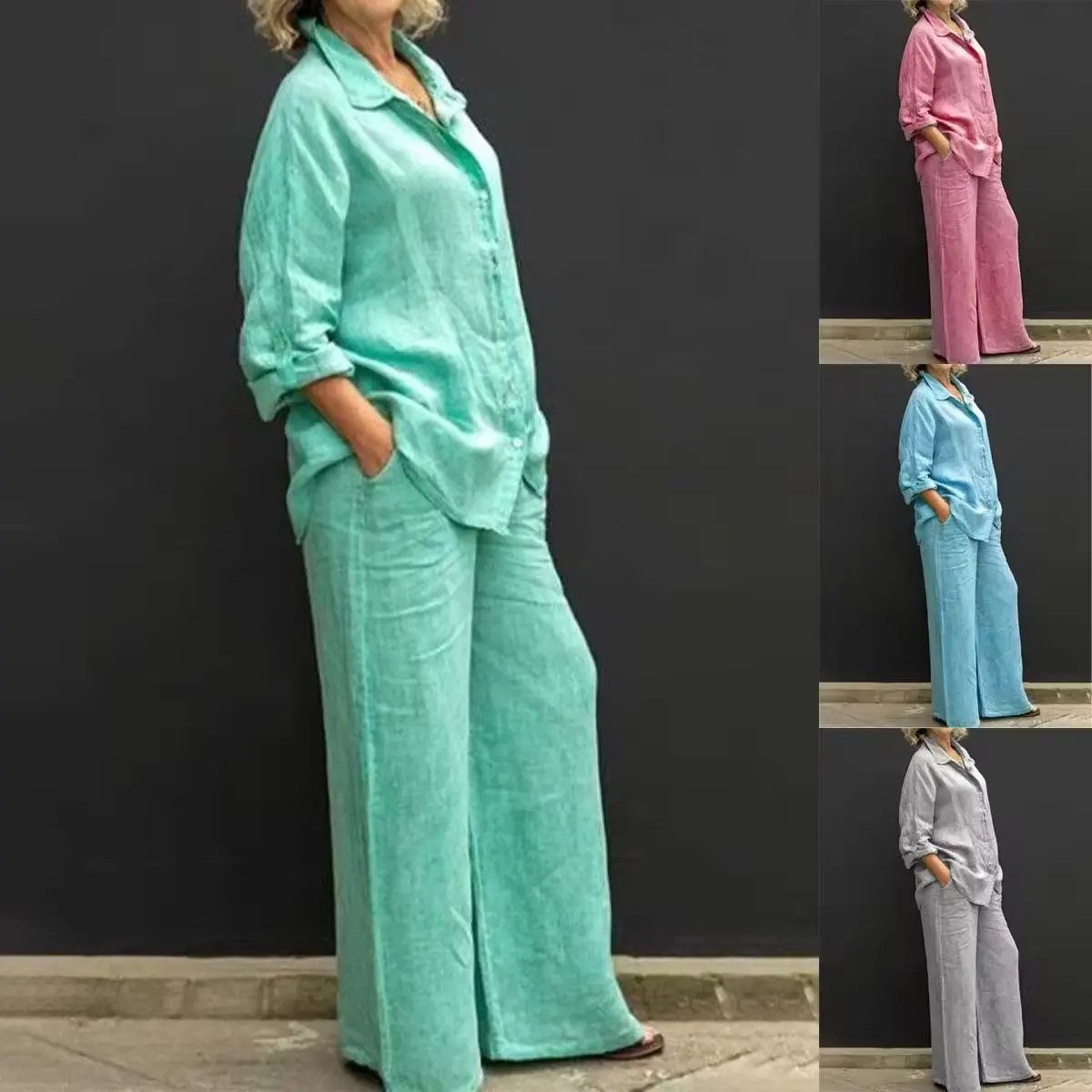 फैशन महिलाओं के कपड़े विक्रेता लेडीज़ स्ट्रीट वियर लंबी बांह की शर्ट और पैंट मैचिंग सूट 2 पीस सेट