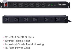 Parafoudre <span class=keywords><strong>CyberPower</strong></span> CPS1215RMS 120V/15A 12 prises Câble d'alimentation de 4,5 m Montage en rack 1U Fabriqué en Chine Garantie 100% satisfaction - Product Image 3