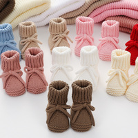 Ensemble bonnet et chaussons tricotés super doux et épais pour bébé, respirant, couleur bonbon, style turban, chapeaux décontractés pour enfants