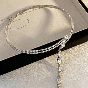 Collier ras du cou en cristal avec pendentif en forme de larme, bijoux de mariage étincelants - Product Image 2