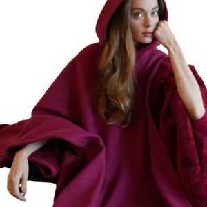 Oversize Solid Color Autumn Winter <b>Punk</b> Loose Hooded Wearable Blanket 100% Polyester Fluffy Sleeveless Cape <b>Jacket</b> for Men Women - Product Image 5