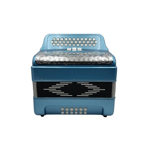 Acordeón Diatónico Profesional SEASOUND de 34 Botones y 12 Bajos, 3 Registros, Color Azul Metálico, Rejilla Plateada, Botones Blancos, Celuloide JB3412C - Product Image 2
