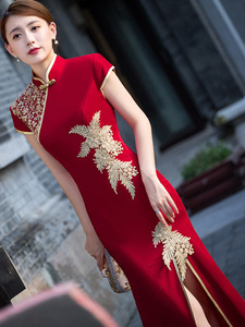 <span class=keywords><strong>Robe</strong></span> Cheongsam Traditionnelle Rouge Bleu Vert Noir Longueur au Sol Queue <span class=keywords><strong>de</strong></span> Poisson <span class=keywords><strong>pour</strong></span> Mariée, Banquet, Soirée, <span class=keywords><strong>Robe</strong></span> Qipao <span class=keywords><strong>pour</strong></span> <span class=keywords><strong>Mère</strong></span> <span class=keywords><strong>de</strong></span> la Mariée - Product Image 3