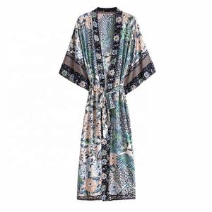 Kimono de viscosa con estampado Floral para hombre y mujer, blusa ajustada de punto abierto, cárdigan Retro bohemio, moda Unisex - Product Image 3