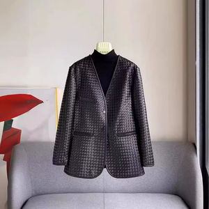 4266 Super Offerta Giacca da Tailleur Semplice in <span class=keywords><strong>Pelle</strong></span> Monopetto Elegante in Vera <span class=keywords><strong>Pelle</strong></span> Intrecciata da <span class=keywords><strong>Donna</strong></span> - Product Image 2