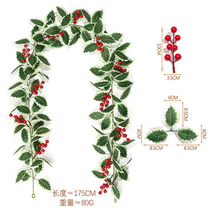 Guirlande de baies de houx de Noël Hirohi, 100cm-200cm, plante verte artificielle pour portes, fenêtres, décorations - Product Image 4