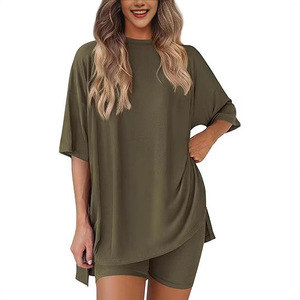 Ensemble décontracté pour femme, col rond, short ample fendu, couleur unie, pantalon trois-quarts, style japonais coréen, tailles XS S M L XL XXL - Product Image 5