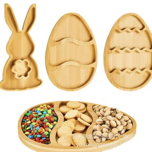 Bandeja de madera de Pascua con forma de conejo y huevo, plato de madera maciza para servir bocadillos, para decoración de Pascua - Product Image 5