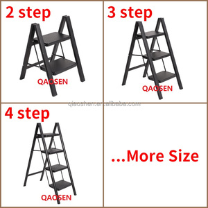 سلم فولاذي قابل للطي أسود حديث مضاد للانزلاق بـ 2-5 درجات، سعة تحمل 150 كجم، متين وقوي، محمول للاستخدام في المستودعات والمنازل، آمن - Product Image 5