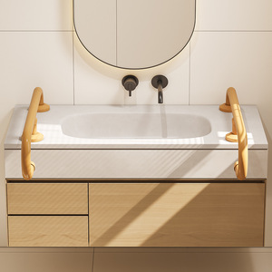 Main courante en résine pour lavabo de salle de bain, conçue pour les personnes âgées et les personnes handicapées, avec barrières antidérapantes sur le comptoir et le lavabo. - Product Image 3