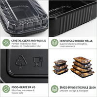 Personnalisé  Noir PP Carré Micro-ondes Boîtes À Lunch Jetables Préparation De Repas Conteneurs Couvercle Échantillon Gratuit