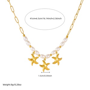 Gold Plated Starfish Pendant Chain Imitation Pearl Beaded Clavicle Necklace Simple Versatile Fashion Jewelry - Product Image 4