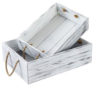 Caisses en bois patinées de Style ferme campagnarde bacs de rangement en bois blanc caisse en bois avec poignées de corde rustiques - Product Image 1