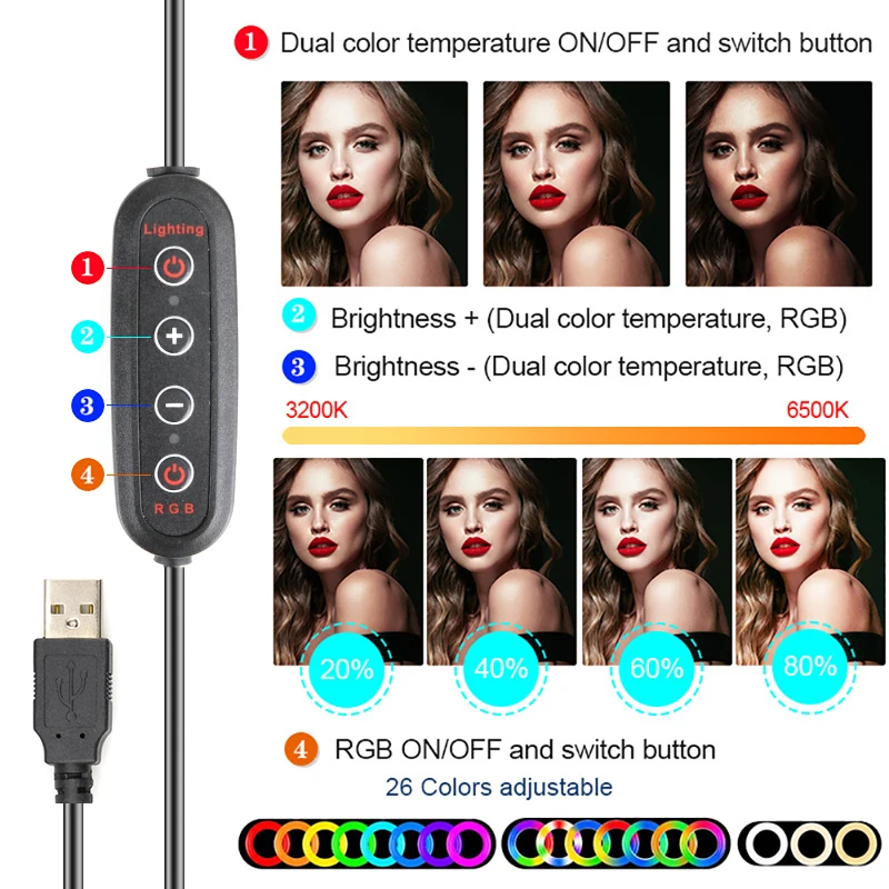MJ30 12inch RGB LED Soft Ring Light, RGB Flash Ring Light for Camera Smartphone Video Shooting