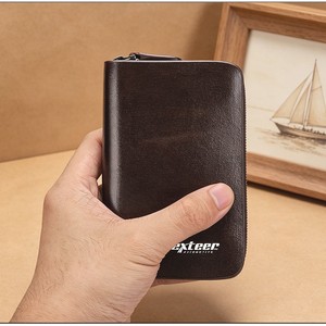 Porte-clés en cuir véritable avec fermeture éclair et emplacements pour cartes, en cuir de vachette brun foncé, pour un usage quotidien - Product Image 2