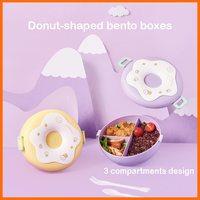 Lonchera Aislada para Microondas con 3 Compartimentos en Forma de Donut, con Tapa de Plástico, para Niños, Uso Escolar