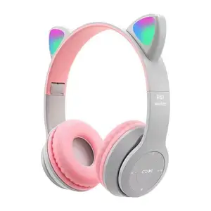 Auriculares inalámbricos P47 con orejas de gato con micrófono Bt 5,0, auriculares estéreo con bajos, cascos para niños y niñas, regalo, auriculares para Pc, juego de auriculares para teléfono