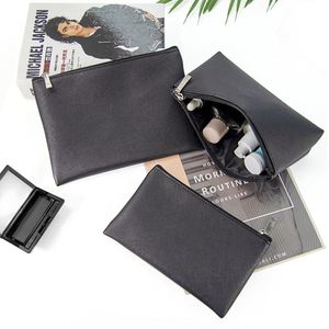 Custom Logo Cross Grain PU Waterproof Zipper Pouch Multifunctional Cosmetic <b>Makeup</b> Bag Stationery Pencil <b>Case</b> Travel Small Item - Product Image 4