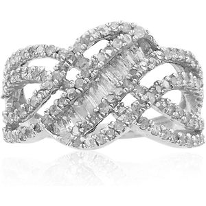 Bague de fiançailles Ornaatis Diamond Swirl 1,00 carat total, taille ronde baguette, en argent sterling, taille 7, design géométrique, sertissage en canal - Product Image 2