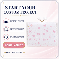 Dompet Wanita Kulit PU dengan Kancing Kiss Lock Motif Sakura Bunga Sakura Mutiara, Dompet Koin Warna Pink Pastel Cetak Lucu Vintage