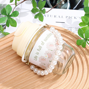 Pulsera de perlas moderna, taza de cristal, 350ml, diseño de pajita doble para beber, bonito regalo de negocios para niñas, botella de agua de café, vidrio - Product Image 4