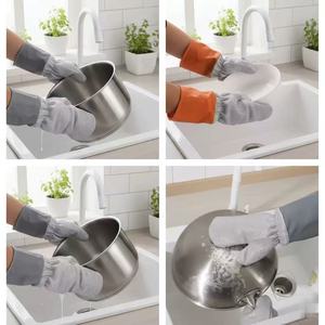 Gants de vaisselle en fil d'argent extra longs, épais, résistants à l'eau, pour le nettoyage de la cuisine, couleur unie, usage domestique - Product Image 2