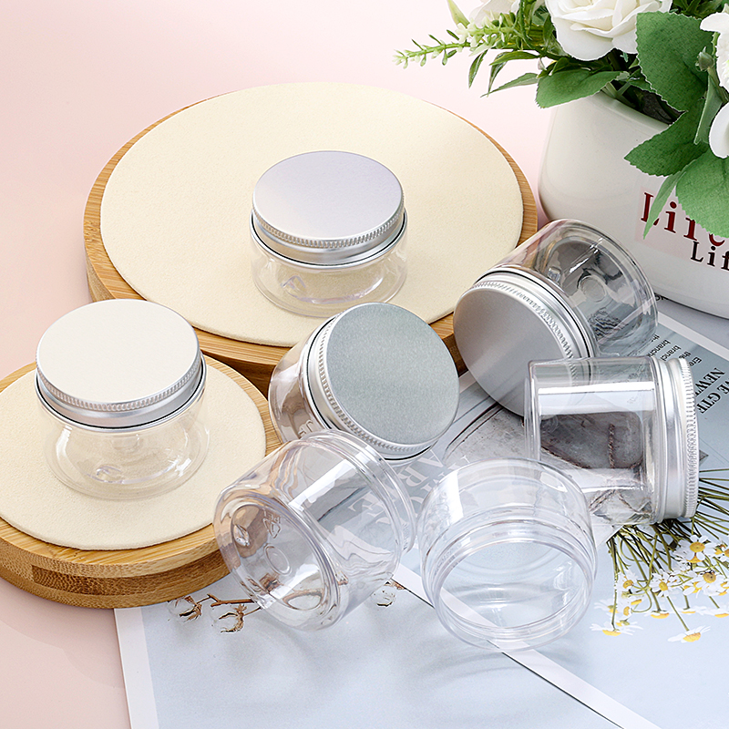 Clear Plastic Jars with Lid for Cosmetics Black Screw Cap Small Cosmetic Jar Packaging Containers Empty Plastic Jar Private logo