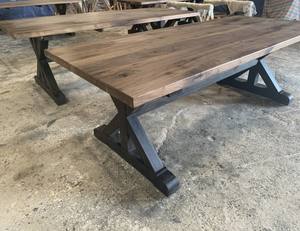 Plateau en bois de sapin avec Base peinte noire, Table à manger de ferme avec chêne vietnamien, pin d'acacia - Product Image 5