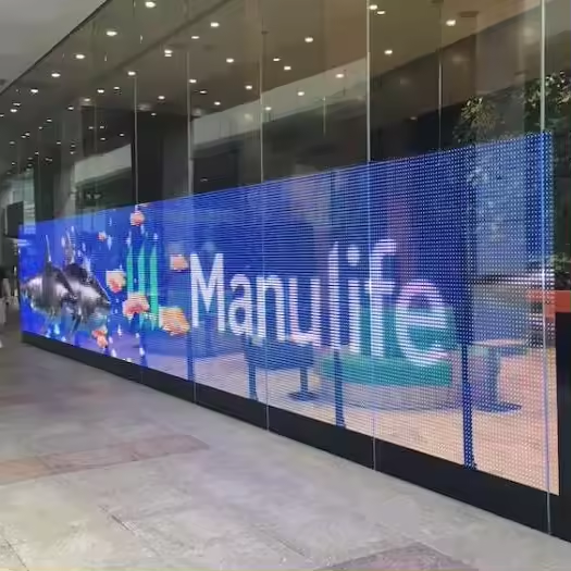 P3.91P7.81 Outdoor Indoor Full Color Flexible LED Mesh Film Screen Hologram 3D Transparent Glass Video Wall Animation Wayfinding
