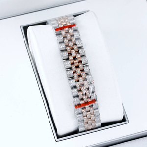Montre mécanique bicolore 40 mm en acier inoxydable, entièrement sertie de zircons, style hip-hop, verre saphir, mouvement ETA, personnalisable - Product Image 5
