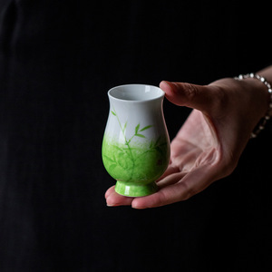 Hand Painted Green Bamboo Ceramic <b>Teacup</b> Porcelain Kung Fu Tea Cup Single Master Cup For Chinese Tea Ceremony Gift - Product Image 4
