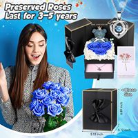 Rosa Azul Real Preservada con Collar de Plata de Ley, Set de Regalo de Flor Eterna, Regalos de San Valentín para Esposa o Boda